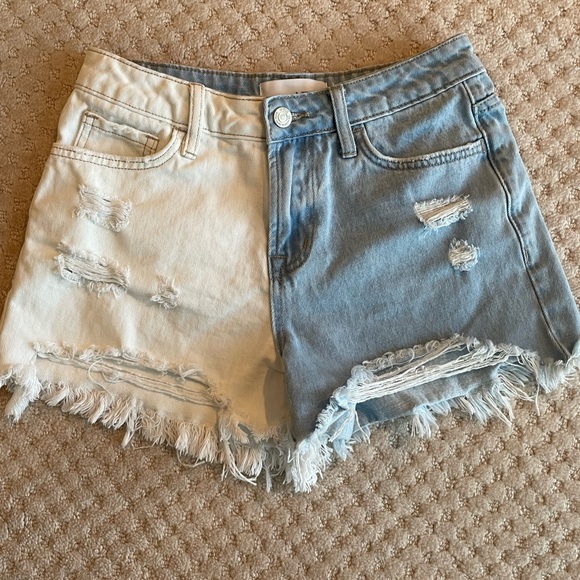 Vervet Pants - Vervet High Rise Two-Tone Distressed Denim Shorts Half Classic Half Sass